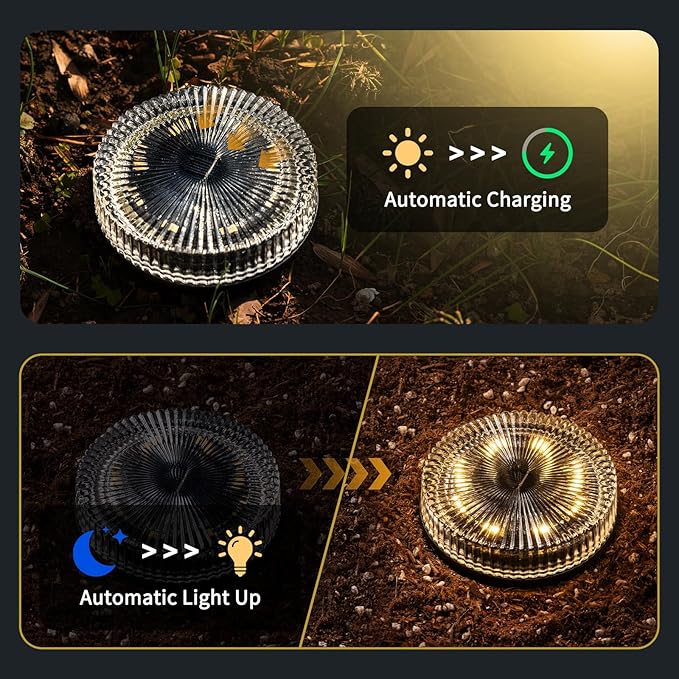 Glass Solar Ground Lights with Ray Style, Modular-Design Waterproof In-Ground Light for Patio Pathway Lawn Yard | Lumora