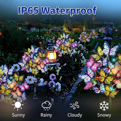 Butterfly Solar Lights for Outside, 2 Pack 34 Butterfly Waterproof Decorative Garden Lights, Color-Changing Butterfly Design, Outdoor Solar Powered LED Lights for Patio,Yard,and Pathway
