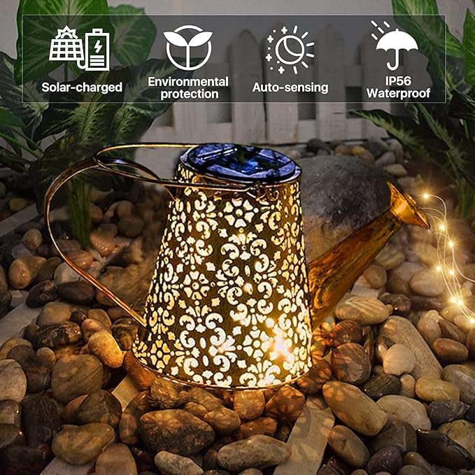 Solar Watering Can Garden Lights - Solar Lights Outdoor Garden Ornaments Waterproof Large Yard Statues Retro Copper | Lumora