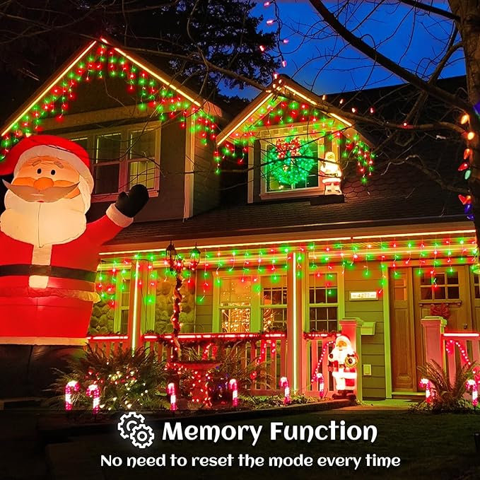 33ft Icicle Lights for Outside, Red and Green Christmas Lights Outdoor Indoor, 400 LED Twinkle String Lights with | Lumora