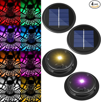 4 Pack Replacement Solar Light Parts 2 Mode Warmwhite and RGB Color-Changing ,Solar Lights Replacement Top, Inserts for Lanterns, Waterproof DIY Outdoor Garden Patio Decor 3.53inch
