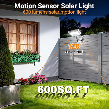 Magnetic Solar Motion Lights Outdoor, Motion Sensor Outdoor Lights with 92 LEDs, 360°Rotatable Adjustable Solar Fence Lights (600 LM,6000 K), Waterproof Security Light for Deck,Gutter,Camping (2 Pack)