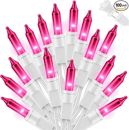 LAMPHOME Christmas String Light,100 Count Incandescent Mini String Light in 19.6ft,Indoor/Outdoor 120V UL Certified Mini Light for Christmas,Wedding,Patio Lawn,Home,Garden,Party (Pink)