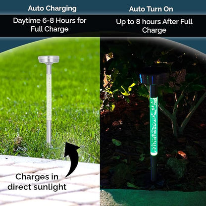 Morvat LED Auto Solar Powered Color Changing Stainless Steel Path Lights for Outdoor Garden Yard Walkway & Pathway, Bright Colored Waterproof Landscape & Patio Colorful Lighting, Dusk to Dawn, 4 Pack