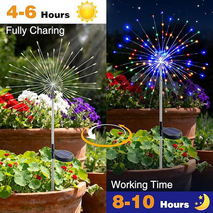 btfarm 4 Pack 120 LED Solar Garden Lights Outdoor, 8 Modes Firework Lights Solar Powered, Waterproof Twinkle Fairy Light Outside for Yard Patio Pathway Pool Christmas Party Decorative, Multicolor