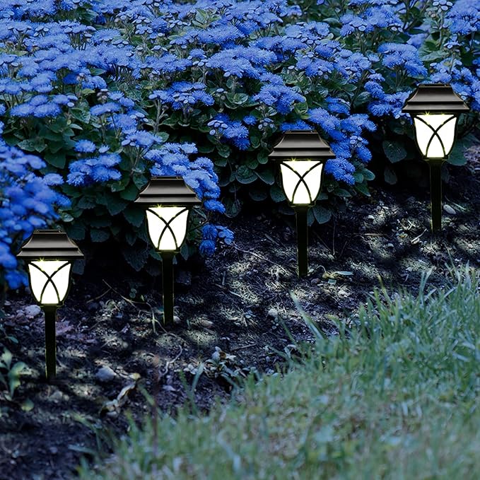 Crosslight Solar Powered Pathway Lights (12 Pack) - Collin Outdoor LED Lights, Waterproof for Garden, Yard, Patio, Lawn, Walkway - Decorative Ground Stake Lighting | White