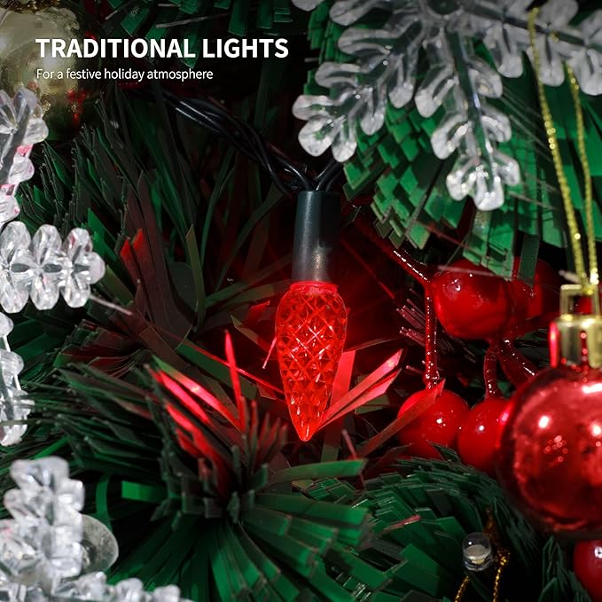 WATERGLIDE C6 Valentines Lights, 33ft 100 LED Faceted String Lights Green Wire Christmas Fairy Lights with 29V Adaptor, 8 Lighting Mode, Waterproof for Indoor Outdoor Patio Xmas Tree Party Decor, Red
