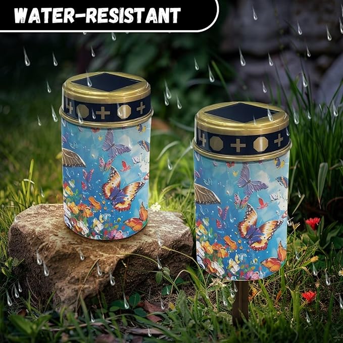 Butterfly Flower Solar Garden Lights Solar Garden Light Stakes Flameless Memorials for Loved Ones Cemetery LED Lights Decorations Driveway Markers for Outdoor Patio Yard Paths