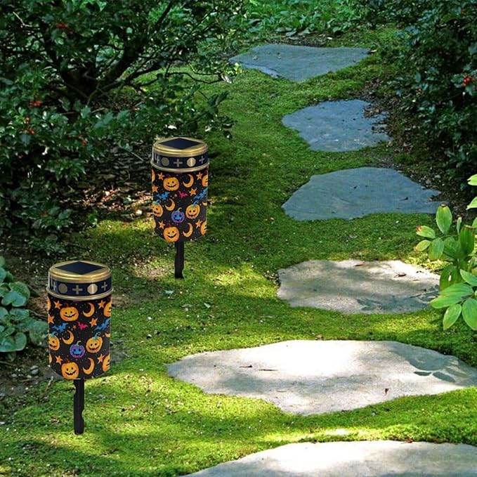 GLENLCWE Halloween Pumpkin Bat Solar Candle Lights Outdoor Lights Flameless Waterproof Solar Power Halloween Garden Lights Gift for Yard Pathway Fence Lawn Decor