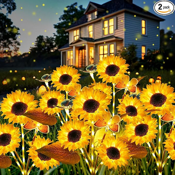 Solar Sunflower Lights Outdoor Garden Decor, 2 Pack Sunflower Decor with 4 Butterfly, 800mA Solar Stake Lights | Lumora
