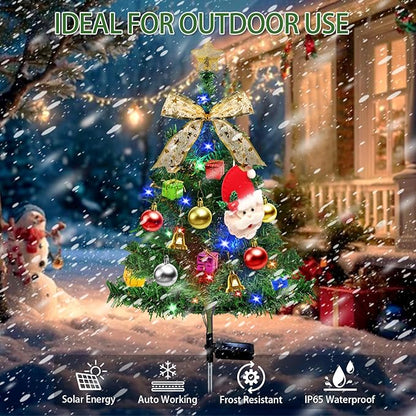 4 Pcs Solar Christmas Tree, Outdoor Christmas Decorations, 80 LED Waterproof Solar Christmas Lights, Multicolor Xmas Tree Lights for Outside Holiday Pathway Yard Garden Patio Grave Cemetery Decor