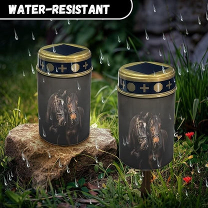 Horse Twin Outside Solar Lights for Yard Waterproof Solar Garden Light Landscape Path Lights for Outdoor Solar Powered Light Cemetery Light for Grave