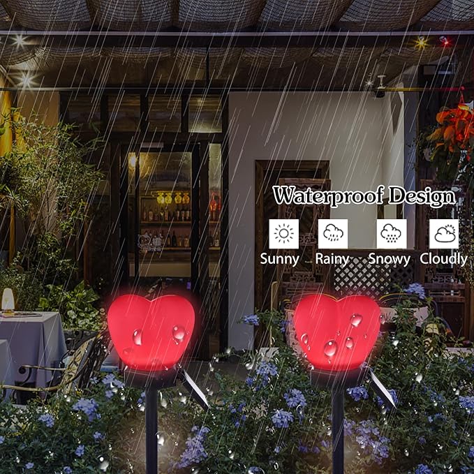 Valentines Day Red Heart Solar Lights Outdoor, 2Pcs Waterproof Valentines Day Solar Garden Light LED Heart Lights Wedding Decorations for Yard Walkway Outside (Peach Pink)