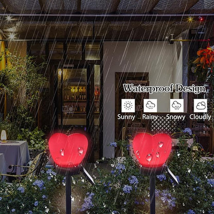 Valentines Day Red Heart Solar Lights Outdoor, 2Pcs Waterproof Valentines Day Solar Garden Light LED Heart Lights Wedding Decorations for Yard Walkway Outside (Peach Pink)