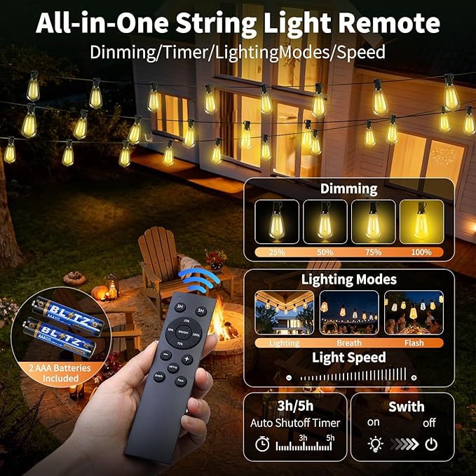 Solar Lights Outdoor Waterproof: ST38 50FT 15M Shatterproof Bulbs Patio Lights - Solar Powered & USB Charging | Lumora