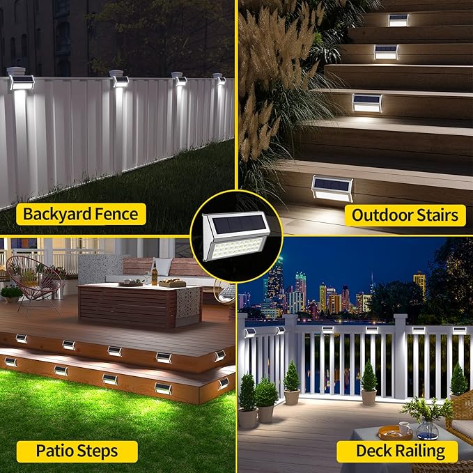 ROSHWEY Solar Lights Outdoor, 10 Pack 30 LED Fence Lights Waterproof Solar Powered Deck Post Lamps Stainless Steel | Lumora