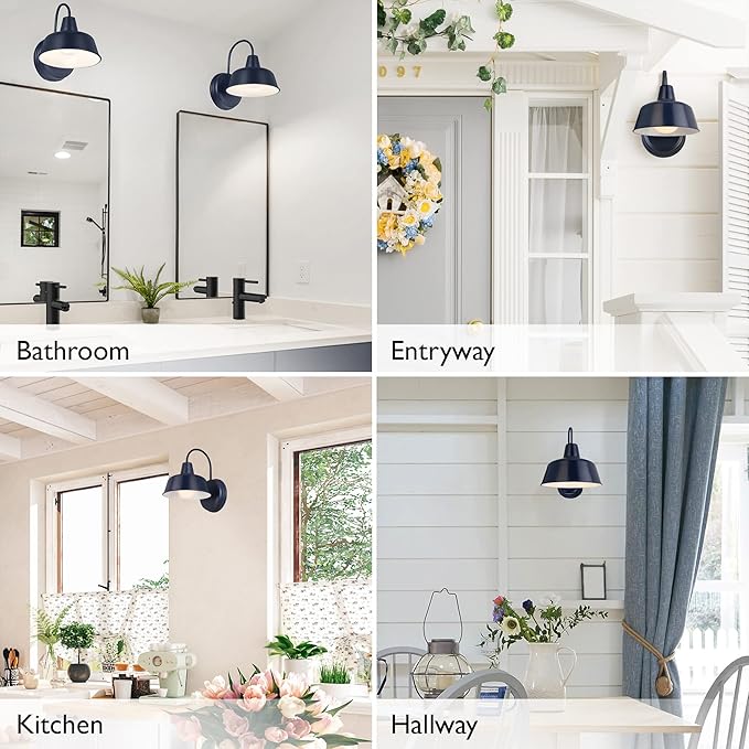 Design House Mason Farmhouse Gooseneck Barn Light, Outdoor Exterior Porch or Patio Wall Light Fixture, Navy, 8 Inch Diameter, 1-Pack, 579334