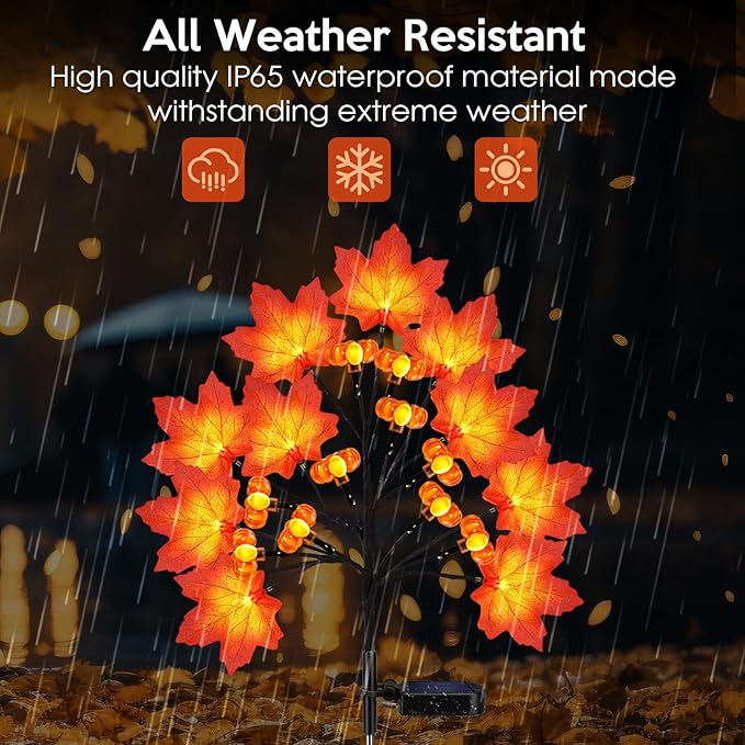 Fall Solar Lights Outdoor, Solar Powered Fall Stake Lights with 20 Maple Leaf and 20 Pumpkin for Yard, Patio, Lawn, Garden, House, Home Outside Thanksgiving Harvest Decorations(2 Pack)