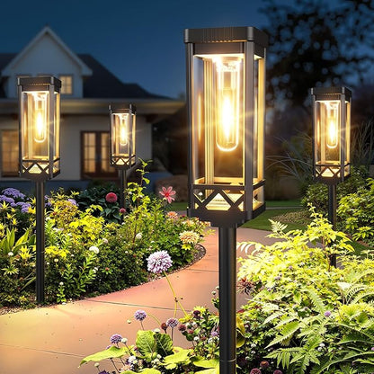 4 Pack Solar Lily + 8 Pack Solar Pathway Lights Outdoor
