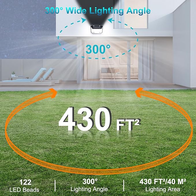 Kasonic Solar Lights Outdoor, 122 LEDs Wider Motion Sensor Lights with 300°Wide Angle, Ultra-Bright Solar Security Wall Lights for Outside Garden Patio Fence Stairway, Cool White-4 Pack