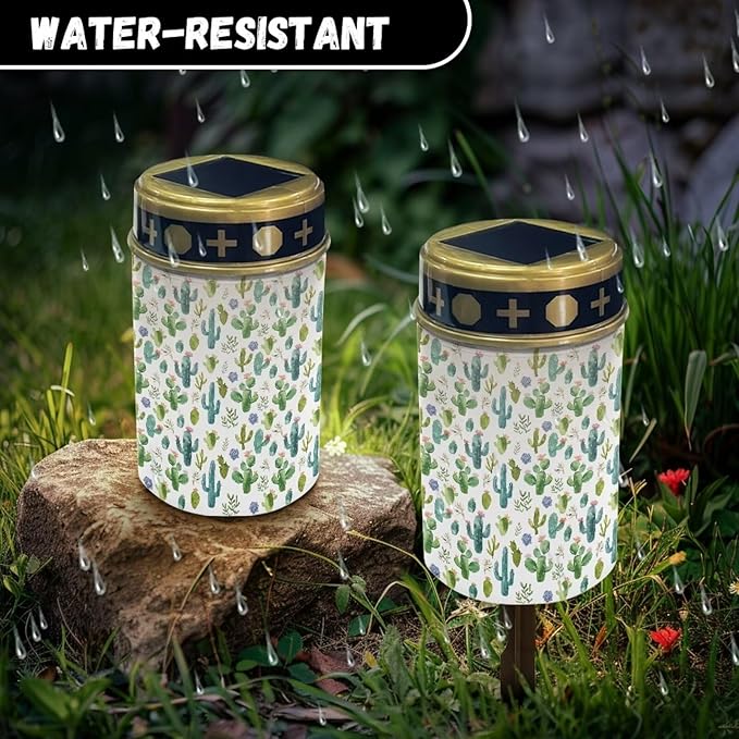 Cactus Outdoor Solar Lights Waterproof Automatic On/Off Solar Street Light Garden Solar Lights Cylindrical Solar Grave Light for Desk Deck Pathway Tombstone Garden Lighting