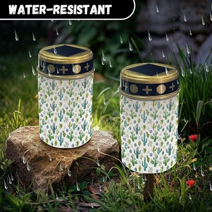 Cactus Outdoor Solar Lights Waterproof Automatic On/Off Solar Street Light Garden Solar Lights Cylindrical Solar Grave Light for Desk Deck Pathway Tombstone Garden Lighting