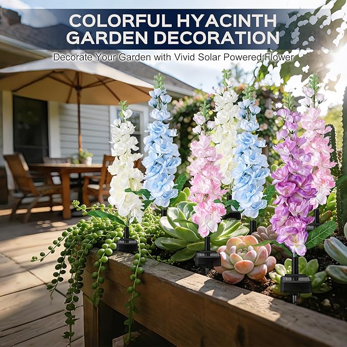 2 Pack Solar Garden Lights Outdoor, LED Colorful Waterproof Solar Powered Hyacinth Flowers Landscape Lights for Patio, Outside Yard, Pathway Decorative, Décor, Gifts, Two Lighting Modes