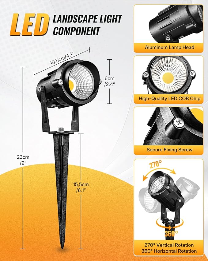 6W 700LM Low Voltage Landscape Lighting, 12V AC/DC 3000K Warm White LED Low Voltage Landscape Lights, IP65 | Lumora