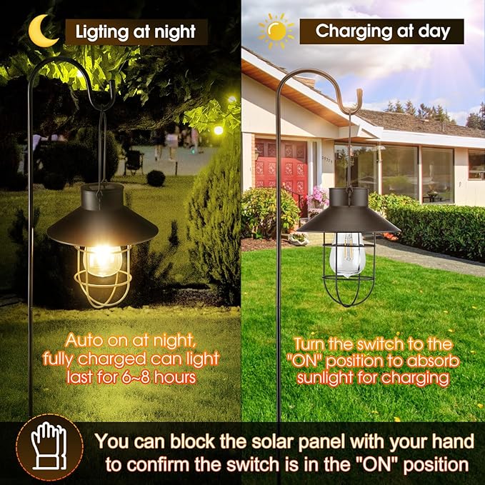 Retisee 4 Pack 31 Inch Hanging Solar Light Outdoor with Shepherd Hook Solar Lanterns Outdoor Waterproof Metal | Lumora