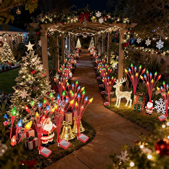 2 Packs Christmas Berry Solar Garden Light with Multiple Colors, Auto ON/Off Solar Lights Outdoor Swaying in The Wind, Christmas Decorating Outdoor Yard Light for Pathway, Pond, Courtyard