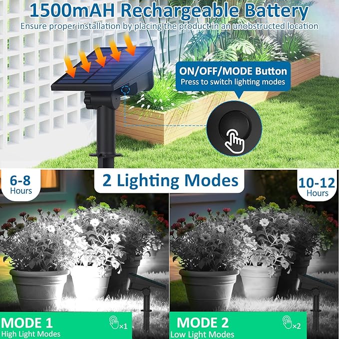 T-SUNUS Christmas Solar Spotlights White 6000K IP65 Waterproof 2-in-1 Outdoor Landscape Spot Lights Garden Light | Lumora