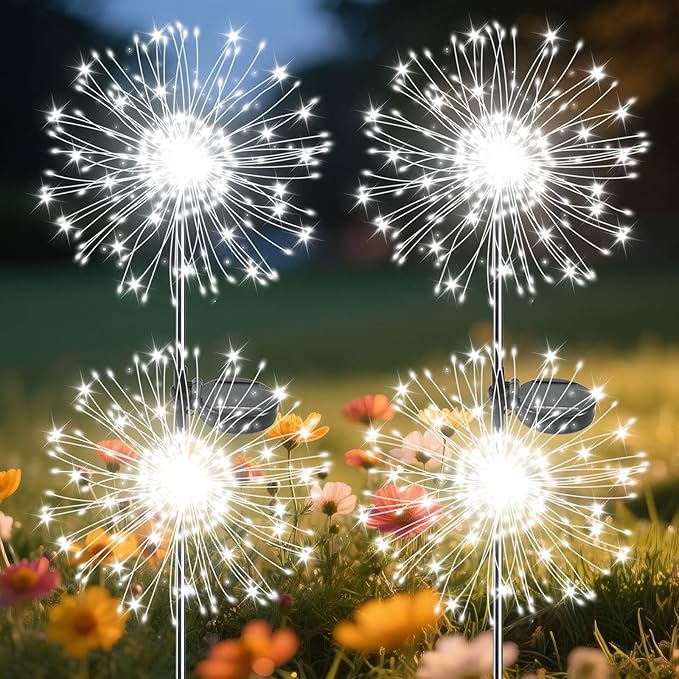 Garden Outdoor Lights, 4 Pack 120 LED Solar Garden Lights Fairy Lights Outdoor Waterproof Decorative Solar Firework | Lumora