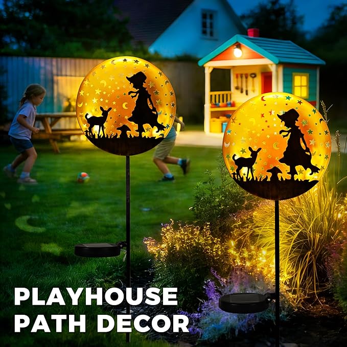 Garden Solar Lights Outdoor Shepherdess Silhouette Stakes, Waterproof Outdoor Metal Decor Gifts for Women Mom, Art Cut-Out Girl Lamb Sculpture for Yard, Patio, Garden, Porch, 1 Pack