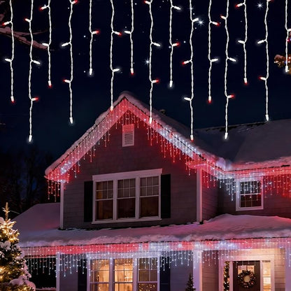7ft Icicle Lights, 70 LED Red & White Twinkle String Lights, Commercial Grade IP68 Waterproof, Soft Glow Mini LED Icicle Lights for Christmas Party, Eaves, Roofs, Holiday Indoor Outdoor Decoration