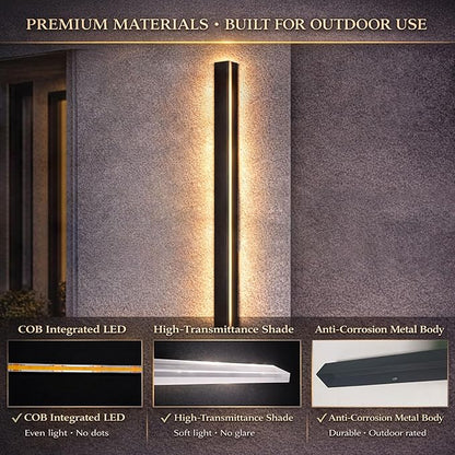 24 Inch Outdoor Wall Sconce,Outdoor Modern Long Led Wall Light,Waterproof Ip65 Black Strip Linear Wall Lights,19W 3000K Rectangular Lighting Fixture Lamps Acrylic Anti Rust