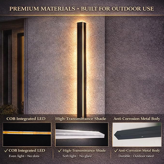 39 Inch Modern Outdoor Wall Lights, 3CCT Dimmable Outdoor Wall Sconce with Remote Control, IP65 Waterproof LED Long | Lumora