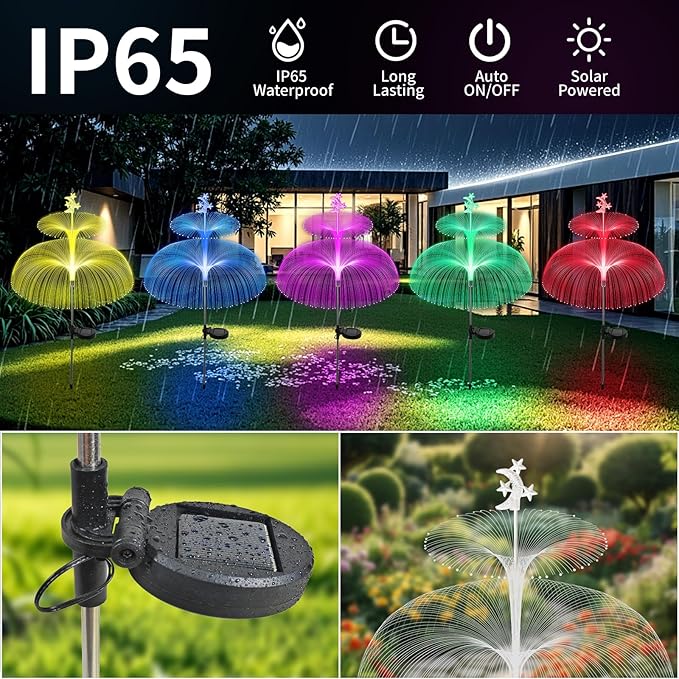 Solar Garden Lights Outdoor Solar Lights 7 Color Changing Jellyfish & Star Waterproof Solar Flower Lights for Garden Decor, Yard, Patio, Lawn, Pool, Party, Wedding, Gifts for Women/Mothers - 3 Packs