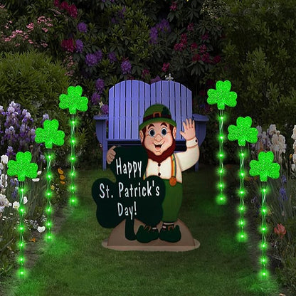 Shamrock Solar Lights for St Patrick's Day Decorations - Outdoor Waterproof 6Pack 48LED Green Garden Stake Light 8 Modes Lucky Clover for Yard, Pathway Decor