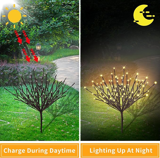 FUCHSUN 3 Pack Solar Outdoor Garden Branch Lights, 2.2 FT 180 LED Lighted Twig Stakes Pathway Branches Light | Lumora