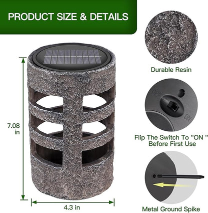 Solar Path Lights Outdoor 2 Pack, Decorative Pattern Lighting, Auto On/Off Dusk to Dawn, Waterproof Solar Landscape Lights, Modern Resin Garden Lights for Yard Patio Walkway (Gray)