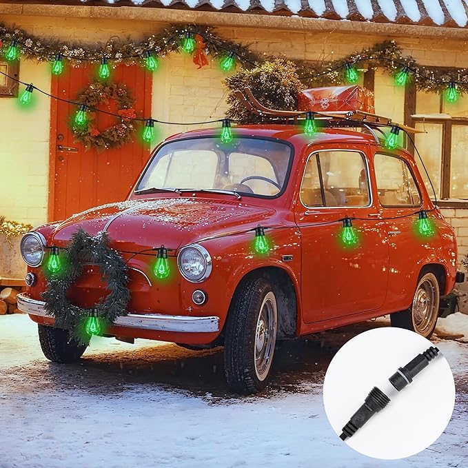 LED Outdoor String Lights, 50FT Patio Lights with 16Pcs Shatterproof S14 Bulb(1 Spare),4 Lighting Mode, Connectable, Waterproof Green Edison Plastic Bulb Hanging Light for Yard Gazebo Porch Décor