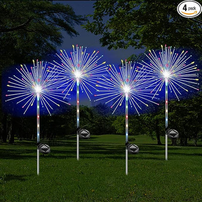 4 Pack LED Outdoor Solar Colorful Fireworks Lights, Gradient Garden Atmosphere Decorative Path Lights, 2 Modes Waterproof DIY Courtyard Decor