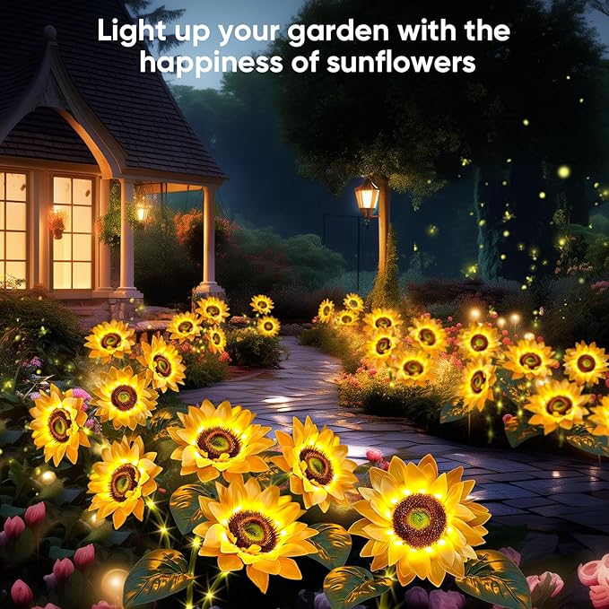Solar Flowers Outdoor Waterproof: Gifts for Mom Mothers Day - 3 Pack Sunflower with 9 Vivid Large Flowers - 800mAh Battery for 12H Runtime - IP65 Auto On/Off Solar Garden Lights for Patio Yard