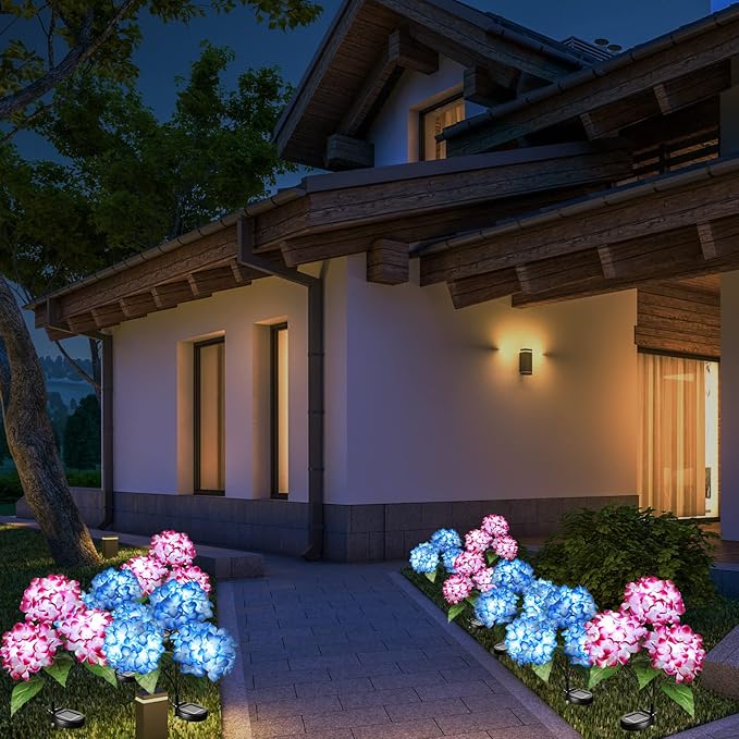 Solar Flower Lights - 2 Pack Waterproof Garden Lights with Solar Hydrangea Stake, Decorative - Outdoor Path Light | Lumora