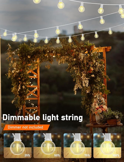 50Ft Outdoor String Lights G40 Globe Patio Lights Waterproof with 27 LED Shatterproof Globe Bulbs(2 Spare), Dimmable for Backyard Party Porch Wedding Bedroom Decor, White Wire