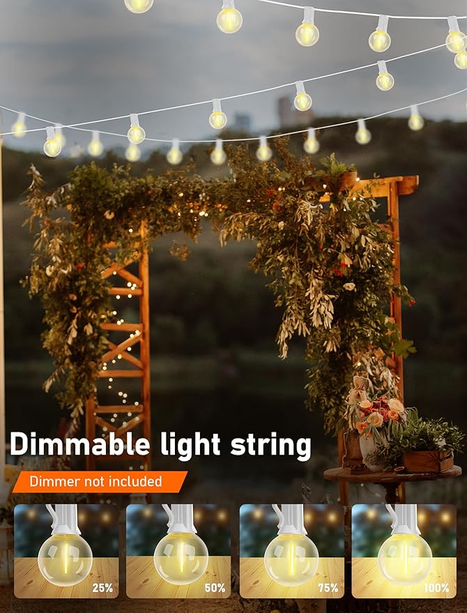 Outdoor String Lights - 100 Ft Waterproof Connectable Commercial LED Patio Lights with 50 G40 Shatterproof Bulbs, Hanging Globe Light for Outside Backyard Porch Party Decoration