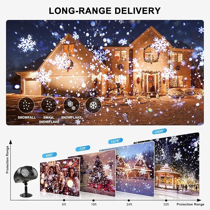 Christmas Projector Lights Outdoor, Dual Head Dynamic Snowflake Projector with RF Remote & Timer, IP65 Waterproof | Lumora