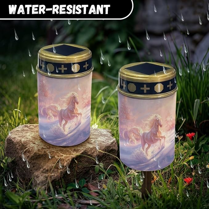 ZOUTAIRONG Horse Cloud Solar Light for Cemetery Grave 4 Pack Solar Garden Lights Solar Memorial Lights for Graves Solar Pathway Lights Outdoor Cemetery Solar Lights for Grave Solar Lights