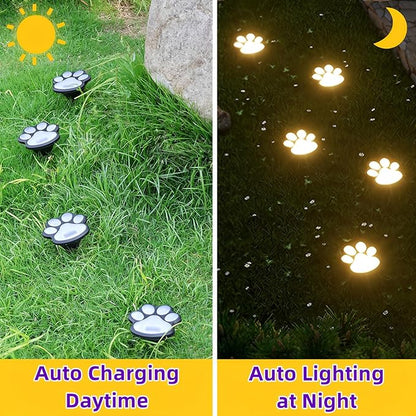 4 Pack Paw Print Solar Light Outdoor,Solar Dog Paw Light for Garden Decorations,IP65 Waterproof Solar Powered Yard Cat Puppy Lights for Lawn Pet Cemetery Pathway Patio Pet Lovers (Warm Light)