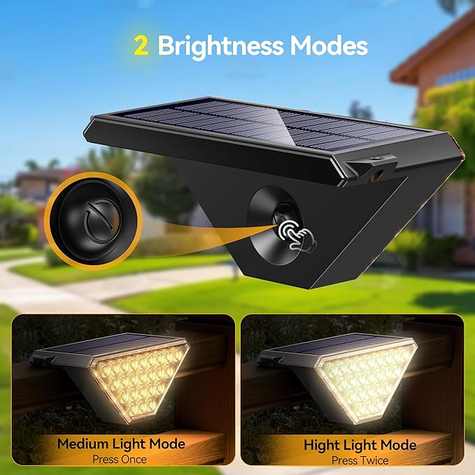 TECKNET Solar Step Lights for Outside, 2 Modes Brightness Adjustable, 24 LEDs Solar Stair Lights Outdoor, IP67 Waterproof Deck Light for Yard, Porch, Front Door, Patio, Garden